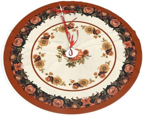 Thanksgiving Fall Pumpkins Sunflowers Christmas Tree Skirts 48", Xmas Tree Cloth Mats Trees Skirts for Decor Gift, Home Decoration