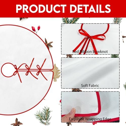 Christmas Tree Skirt 36" Leaves Patterns Xmas Tree Skirt by Leo Walker Decor Mats for Farmhouse Rustic Xmas Holiday Indoor Party Decorations (30, 36, 48 Inch)