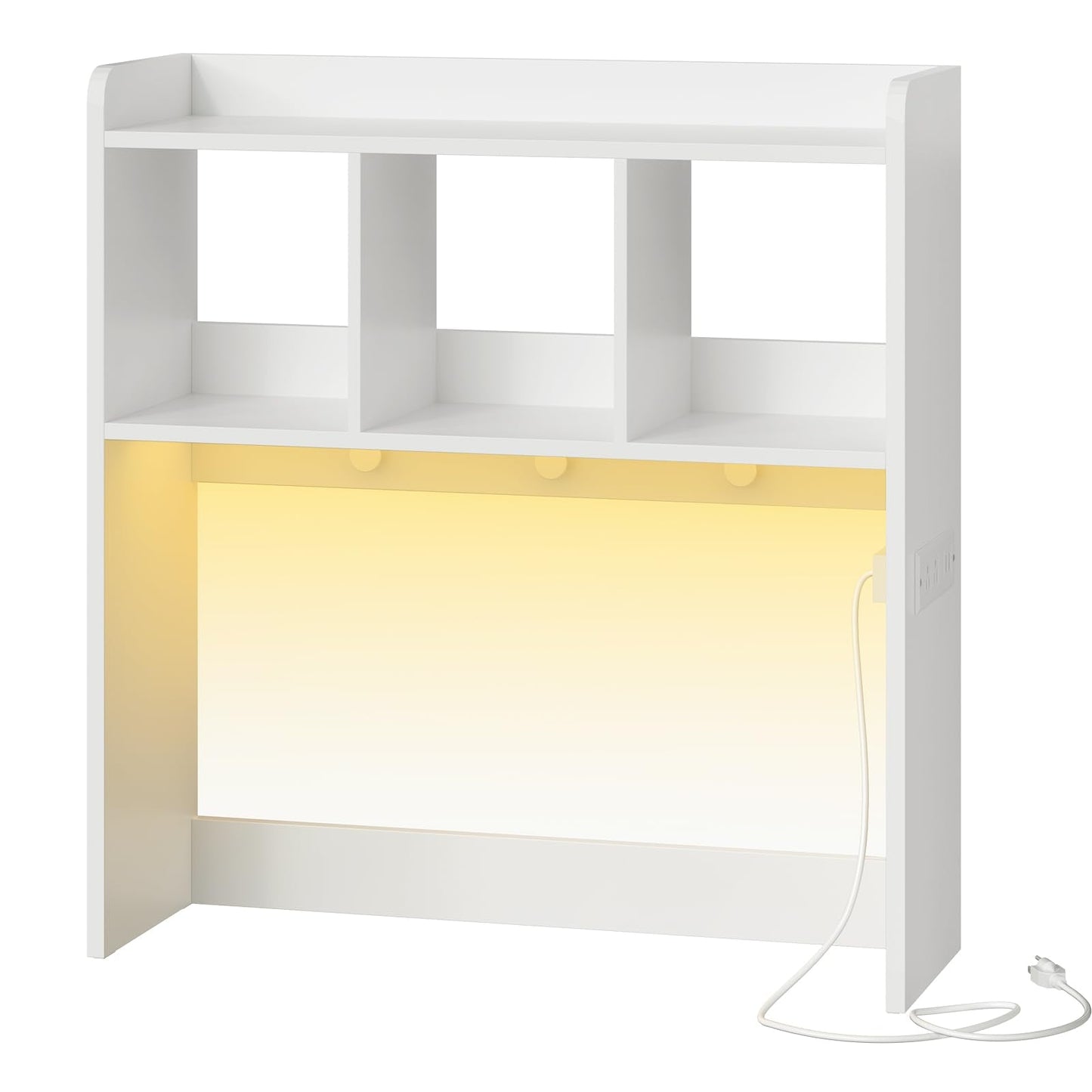 HOOBRO Desktop Bookshelf, Office Desktop Shelf, Desk Hutch with Outlets, Wooden Office Desktop Bookcase, Desktop Organizer Shelf with LED Light Strip and 3 Hooks, for Home, Study, White WT12UDSJ01
