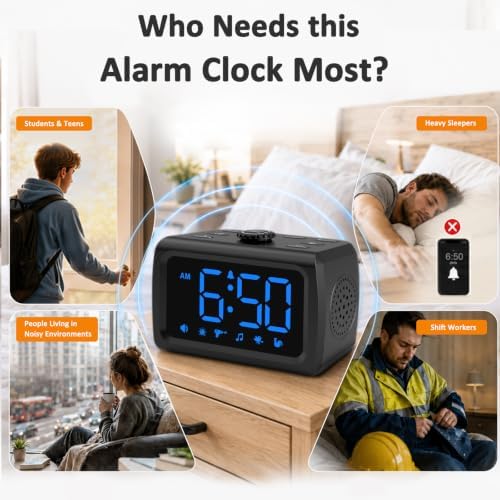 Peakeep 115dB Super Loud Alarm Clock for Heavy Sleepers Adults Teens