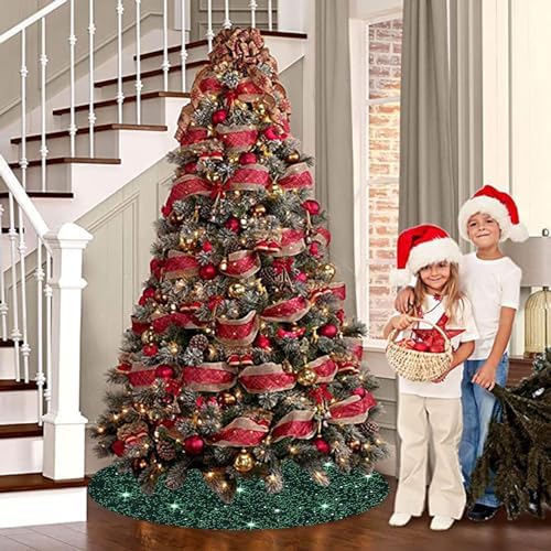 Green 36 Inches Sequin Velvet Christmas Tree Skirt Palm Tree Skirt Emerald Tree Skirt Xmas Skirt for Tree Classic Christmas Tree Cover Mat Soft Santa Linen Tree Skirts for Halloween Decor Holiday