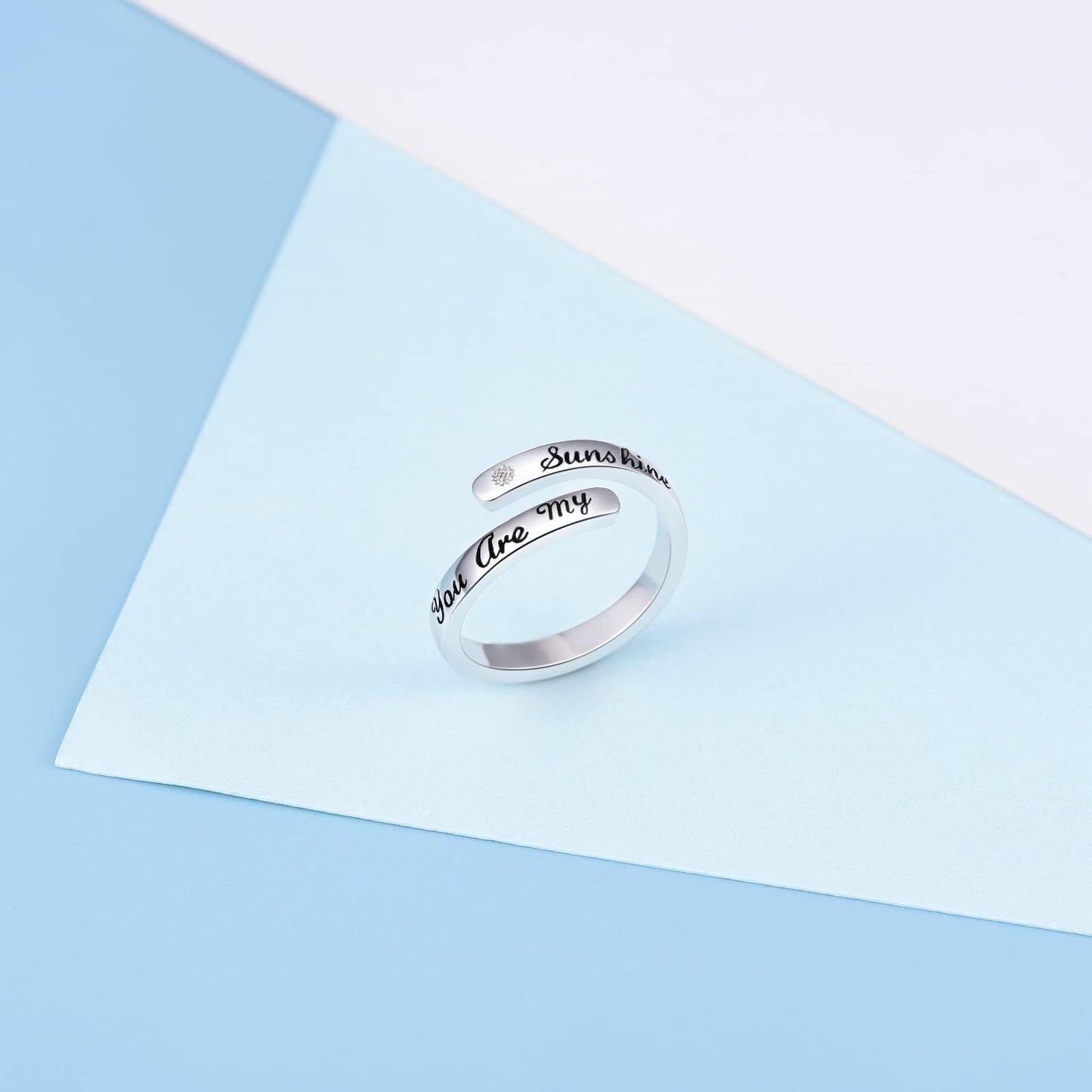 Silver Adjustable Ring Inspirational Jewelry S925 Sterling Wrap Open Ring for Women (U'r my sunshine)