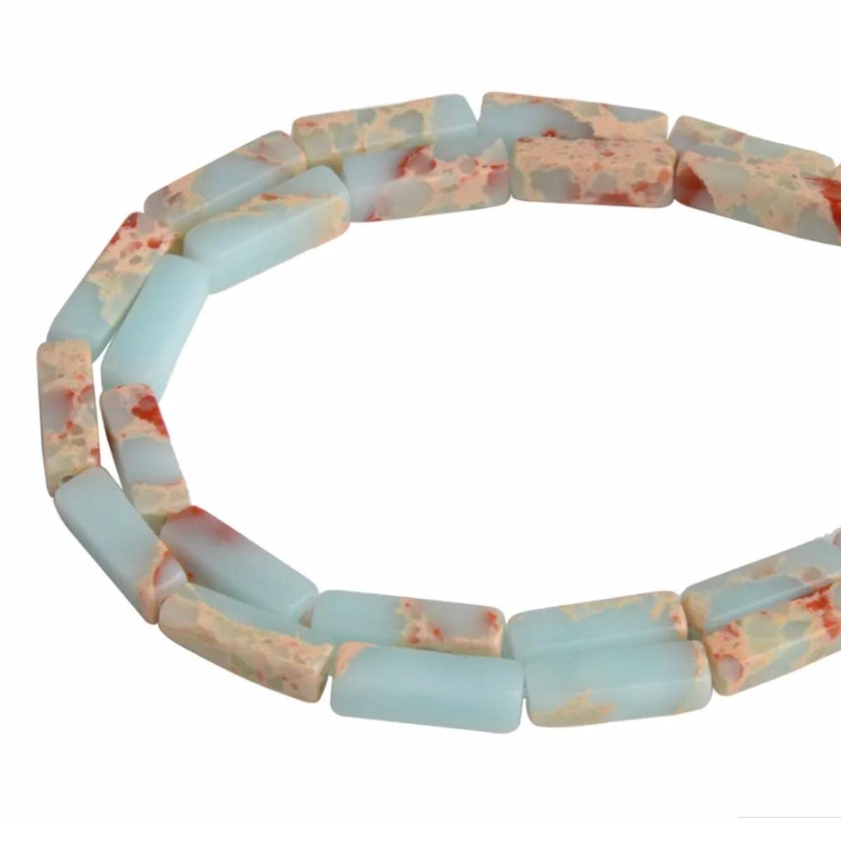 4x13mm Natural Stone Azure Imperial Jasper Rectangular Column Tube Cylinder Spacer Loose Beads Gemstone for DIY Bracelets Necklace Jewelry Making Strand 15 Inch (28-30pcs)