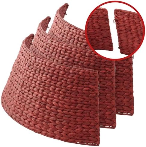 Casafield 32-Inch Christmas Tree Collar, Woven Water Hyacinth Tree Base Cover with Cord Cut Out, Red