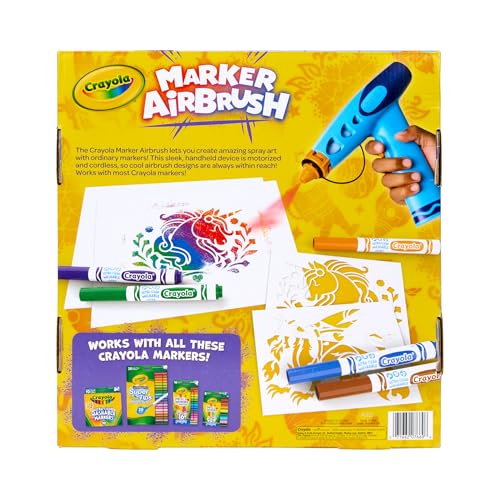 Crayola Marker Airbrush Spray Art Kit, Essential Easter Basket Stuffer for Kids, Battery-Powered Sprayer with 8 Washable Markers & 5 Stencils, DIY Craft Set, Ages 6+