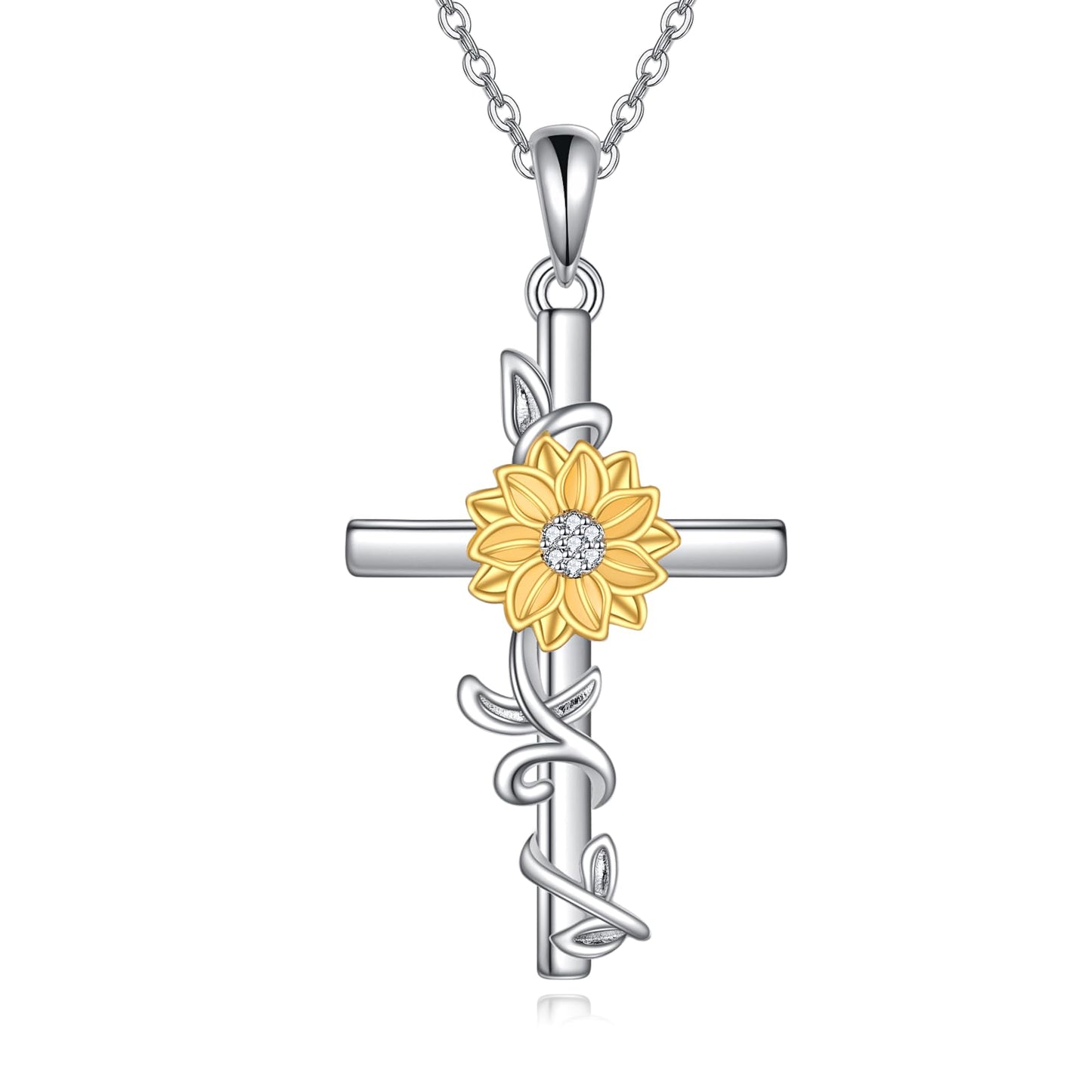 SHEAISRS Women's Sunflower Cross Necklace 925 Sterling Silver Delicate Sunflower Pendant for Women(Sunflower)