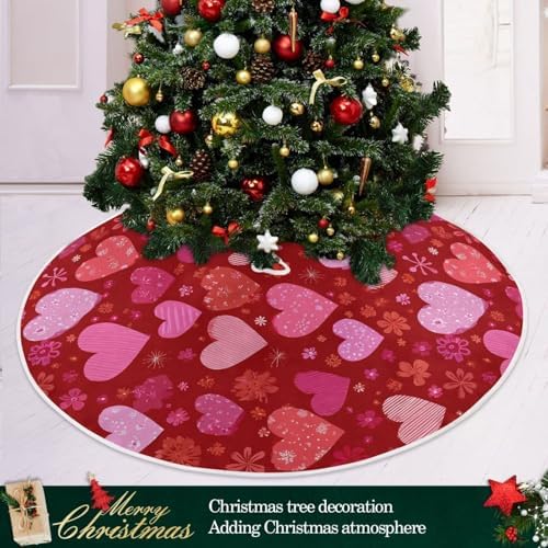 Pfrewn Valentine Tree Skirt 36" Red Floral Vintage Hearts Christmas Tree Skirts Mother's Day Xmas Mat for Holiday Festival Party Wedding Decor