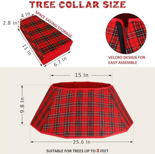 Blissun Fabric Christmas Tree Collar & Skirt, Willow Tree Ring for Christmas Decorations (Red & Black Plaid)