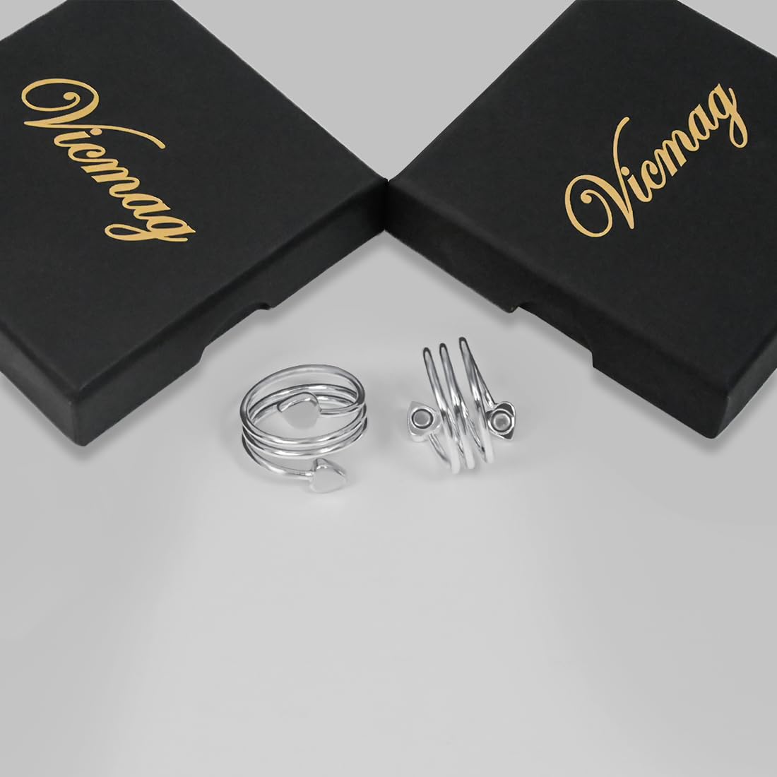Vicmag Copper Magnetic Ring for Women Ring Ladies Fingers Thumb 99.9% Solid Pure Copper Gift 2PCS Adjustable (Silver Heart)