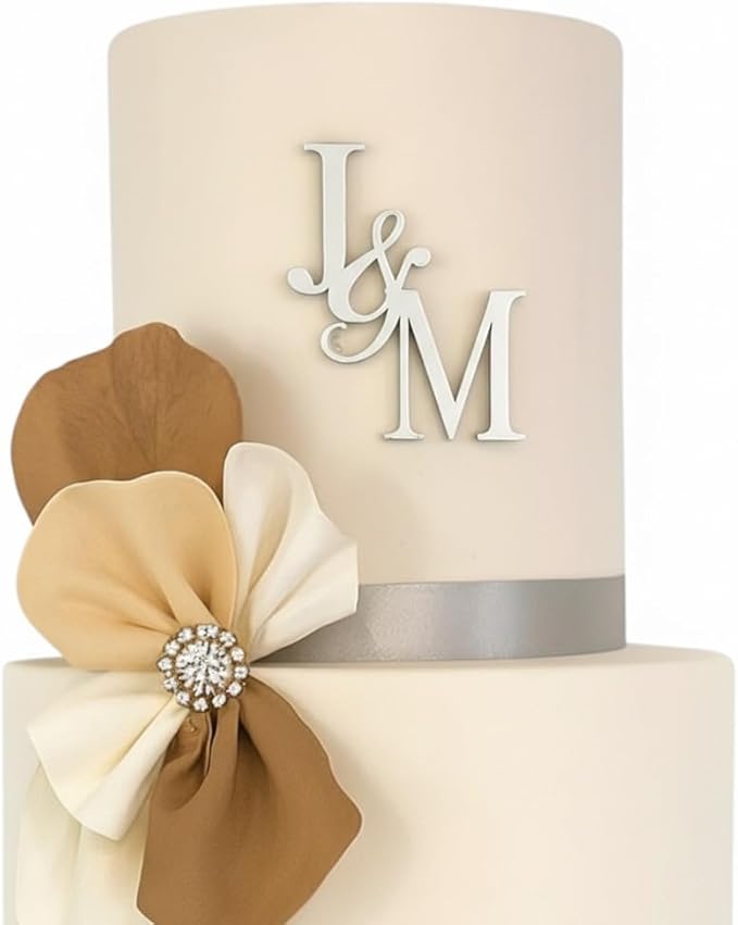 Personalized Gold Wedding Cake topper– Custom Couple Initials, Elegant Custom Cake Decoration for Modern Weddings (Gold)