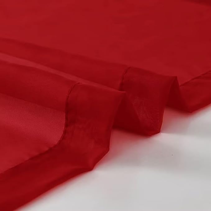 SpaceDresser Sheer Voile Window Treatment Rod Pocket Curtain Panels for Kitchen Bedroom Living Room Drapes Sunlight Filtering Privacy Semi Home Decor Assorted Colors Sizes (Christmas Red, 52 W x 45 L)