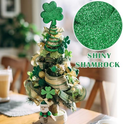 St. Patrick Day Mini Tree Topper 6 Inch Miniature Irish Shamrock Miniature Christmas Tree Topper, Irish Green Decoration for Holiday Party Decor Fancy