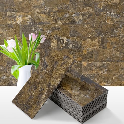Vamos Tile 100 Pieces Peel and Stick Backsplash Tiles, 3" x 6" PVC Subway Tile, Rust Slate Stick on Backsplash Tiles for Kitchen/Bathroom/Fireplace/Laundry/Camper - color: Rust Slate