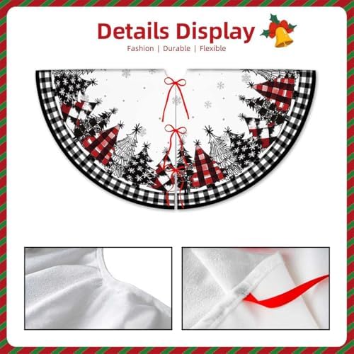 Christmas Tree Skirt 48inch Black Buffalo Plaid Farmhouse Decor