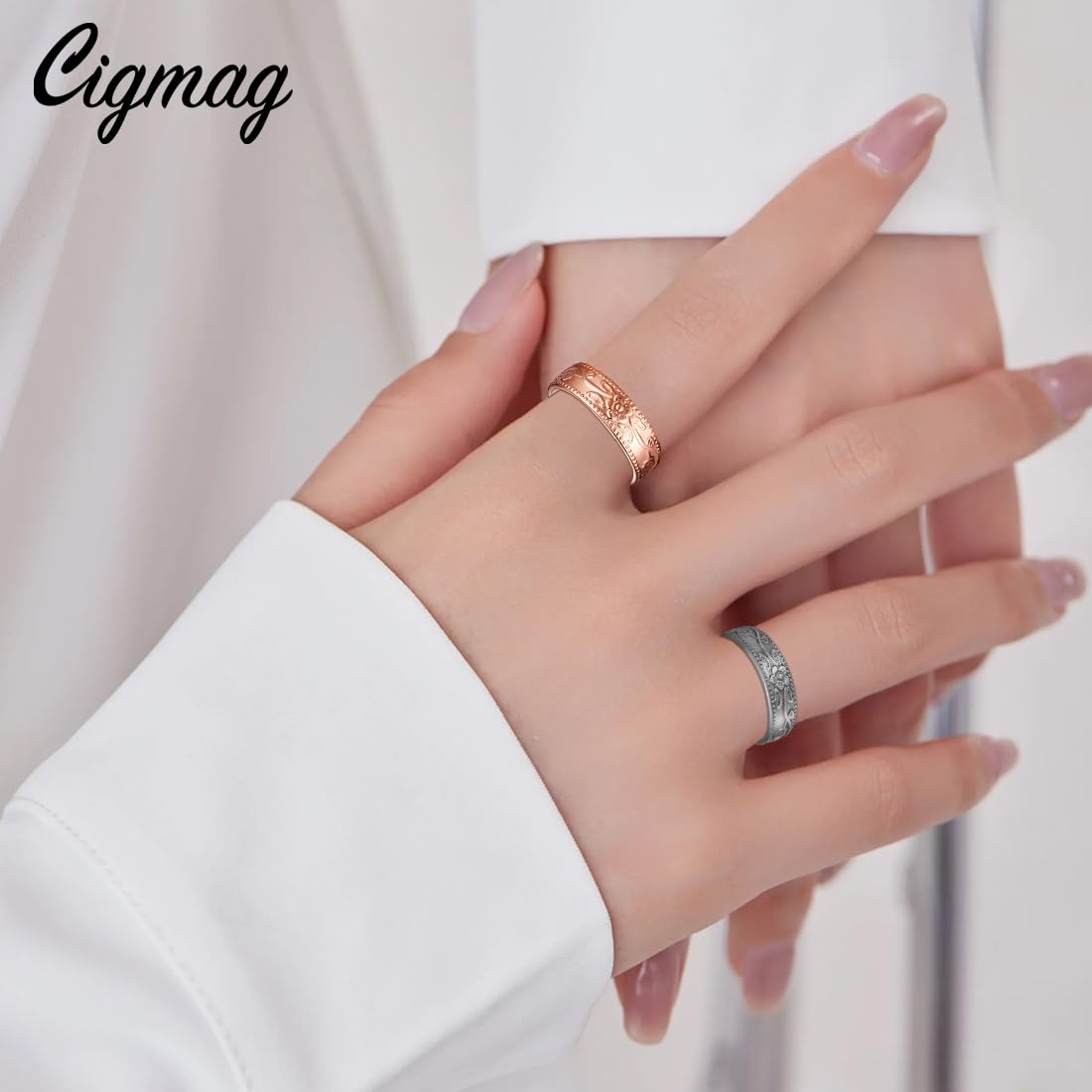 Cigmag 4PCS Copper Rings for Women Pure Copper Magnetic Ring Strong Magnets Adjustable