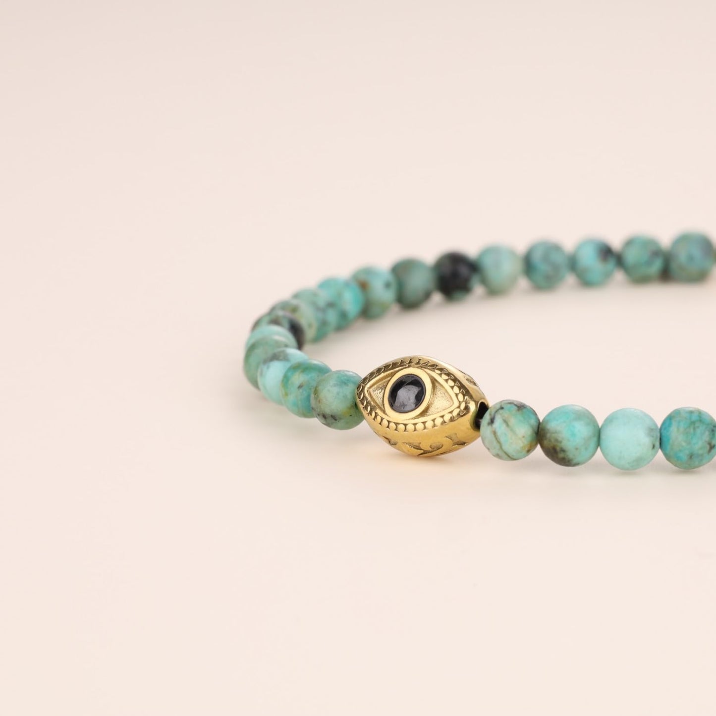 COAI African Turquoise Bracelet for Women, Evil Eye Charm Crystal Beaded Bracelet for Women 4mm