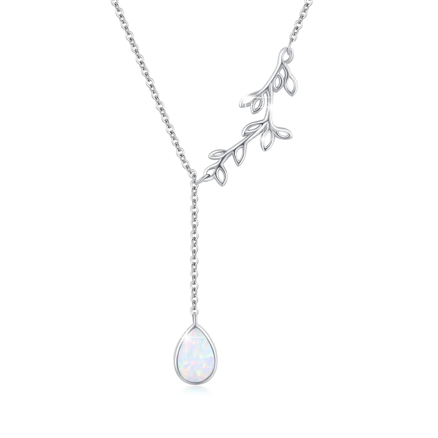 Silikepa Leaf Necklace for Women 925 Sterling Silver Leaf Pendant Necklace Y-Shaped Chain With Opal Jewelry Gift for Women