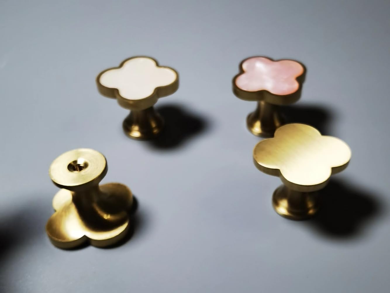 WIN CHAMP Solid Brass Decorative Wall Hooks, Coat Backpack Purse Screw-in Hangers, Wall Mounted Fancy Champagne Gold Hooks (Blossom Pink 4 Pack)