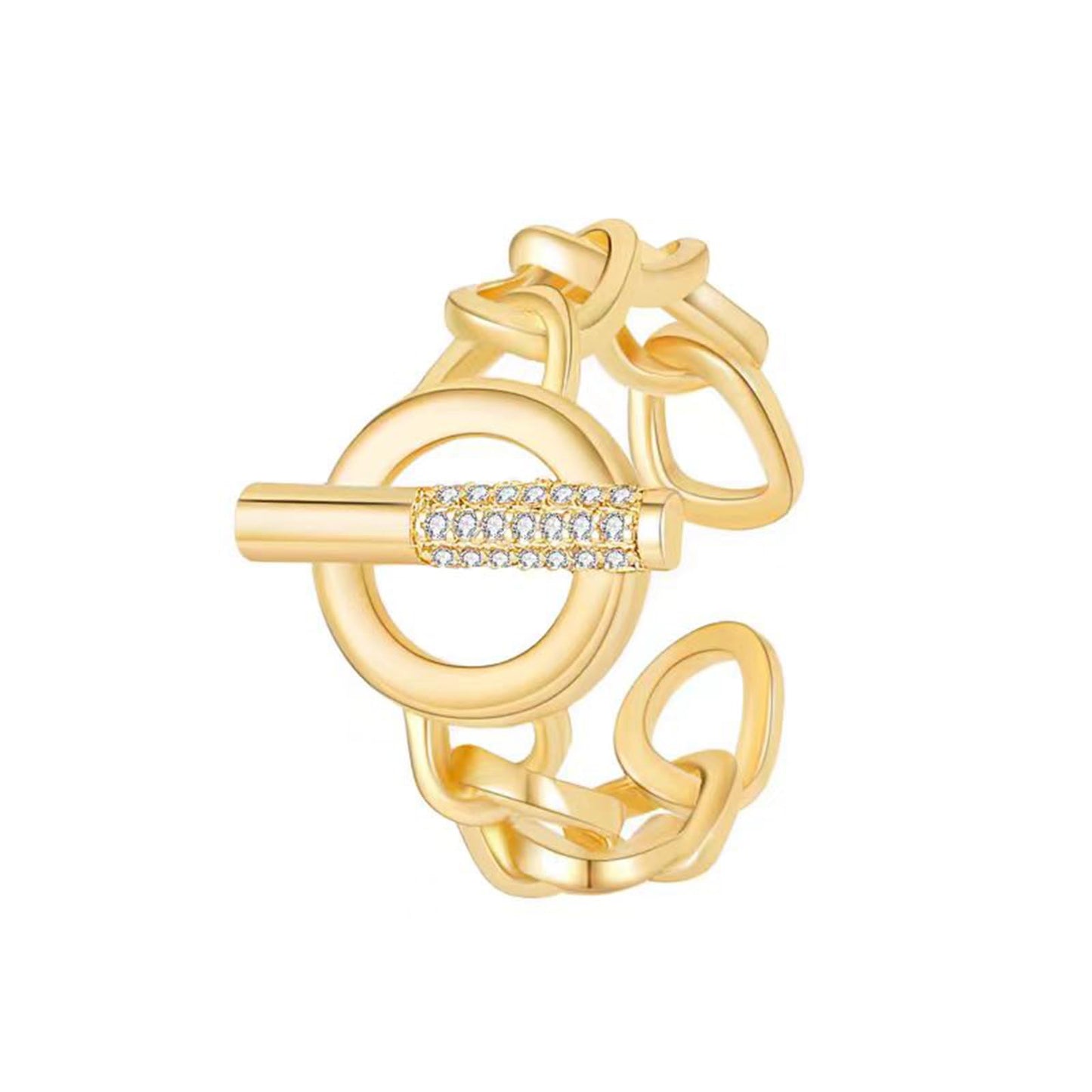 JONAYUOV Cuban Chain Ring with OT buckle Toggle Clasp Decor Open Adjustable Rings Punk Style Ring for Women (Gold E)