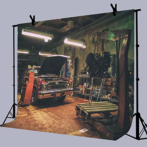 Old Garage Backdrops for Photography 7X5FT Car Repair Backgrounds Themed Party Photo Booth Studio Props RBJMYLU59 - size: polyester microfiber fabric-7x5ft