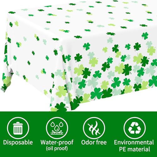 St. Patrick's Day Party Supplies - Irish Themed Lucky Shamrock Plastic Tablecloth | 54 x 108 Inch Disposable Table Cover for Festive St. Patrick's Day Party Decorations - style: ST