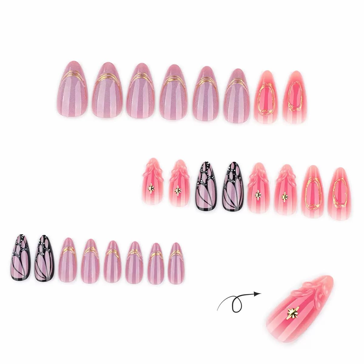 CTTHNBD Press on Nails Almond - Medium Fake Nails with Butterfly Design - Glossy, Purple False Nails Press ons - for Women 24 Pcs