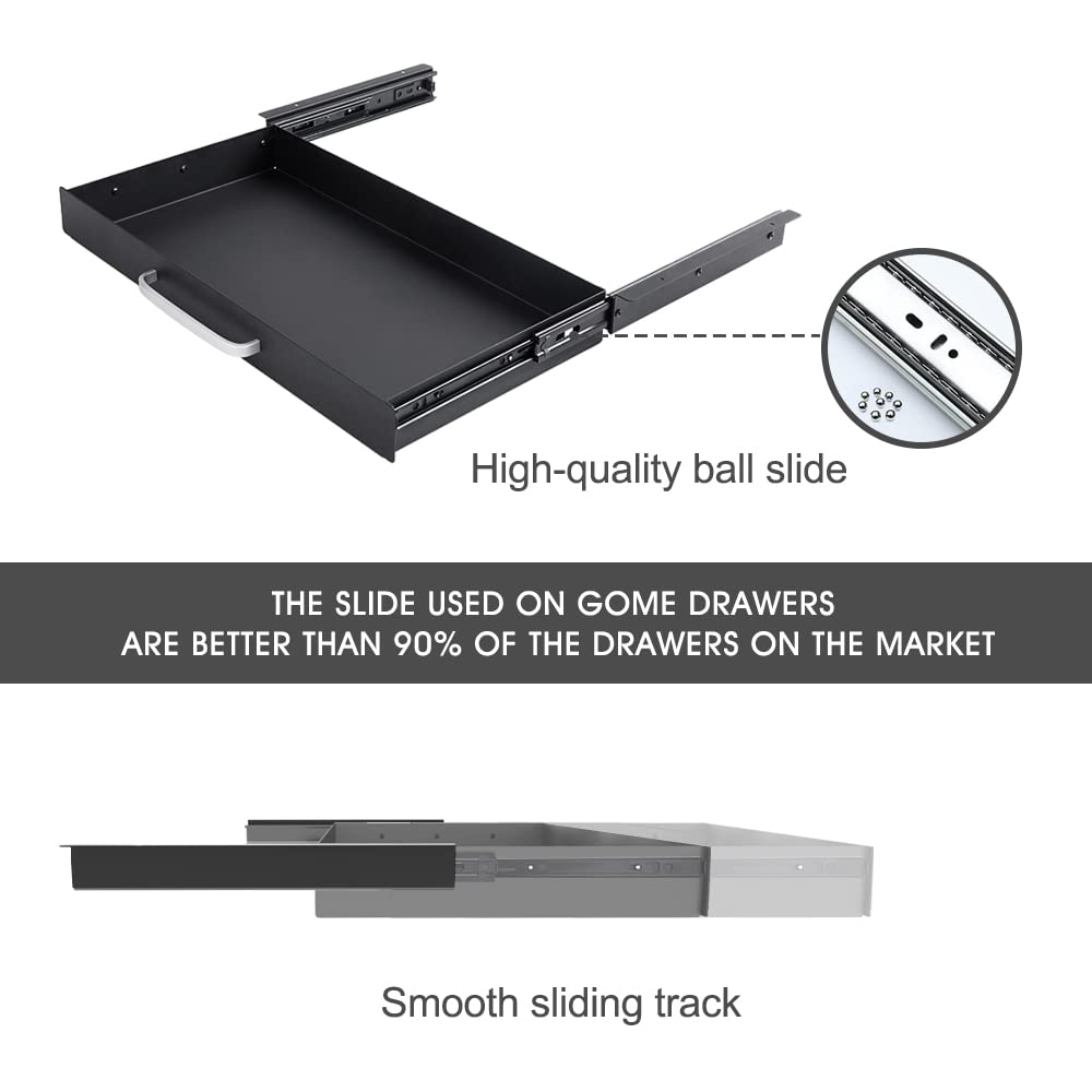 GOME Large Size Under Desk Slide out Pencil Drawer with Adjustable Space Divider Design for Storing Pencil and Office Accessories, Underdesk Pull out Tray Organizer Mounted for Sit Stand Workstation