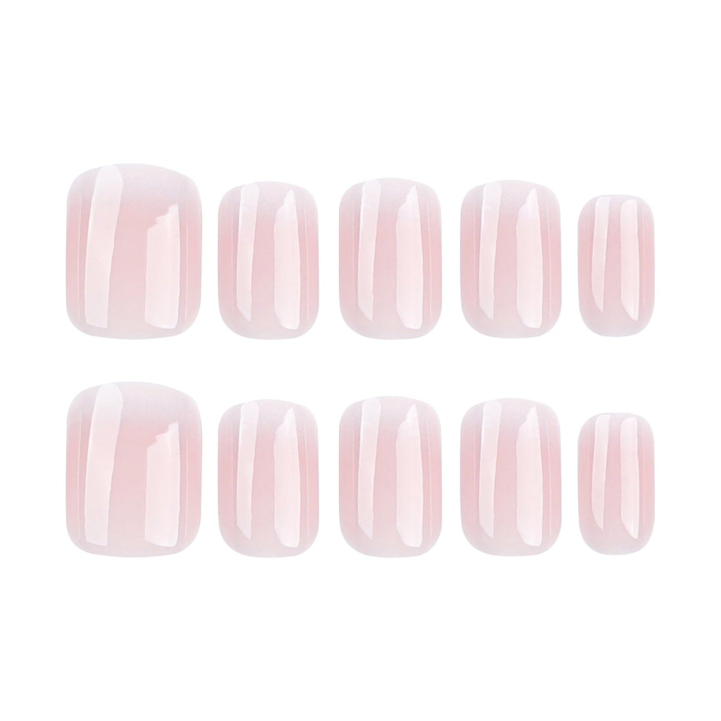 MABKJLF Ombre Press on Nails - Short Square False Nails with Pink & White Gradient Designs, Glossy Glue on Nails, 24 Pcs