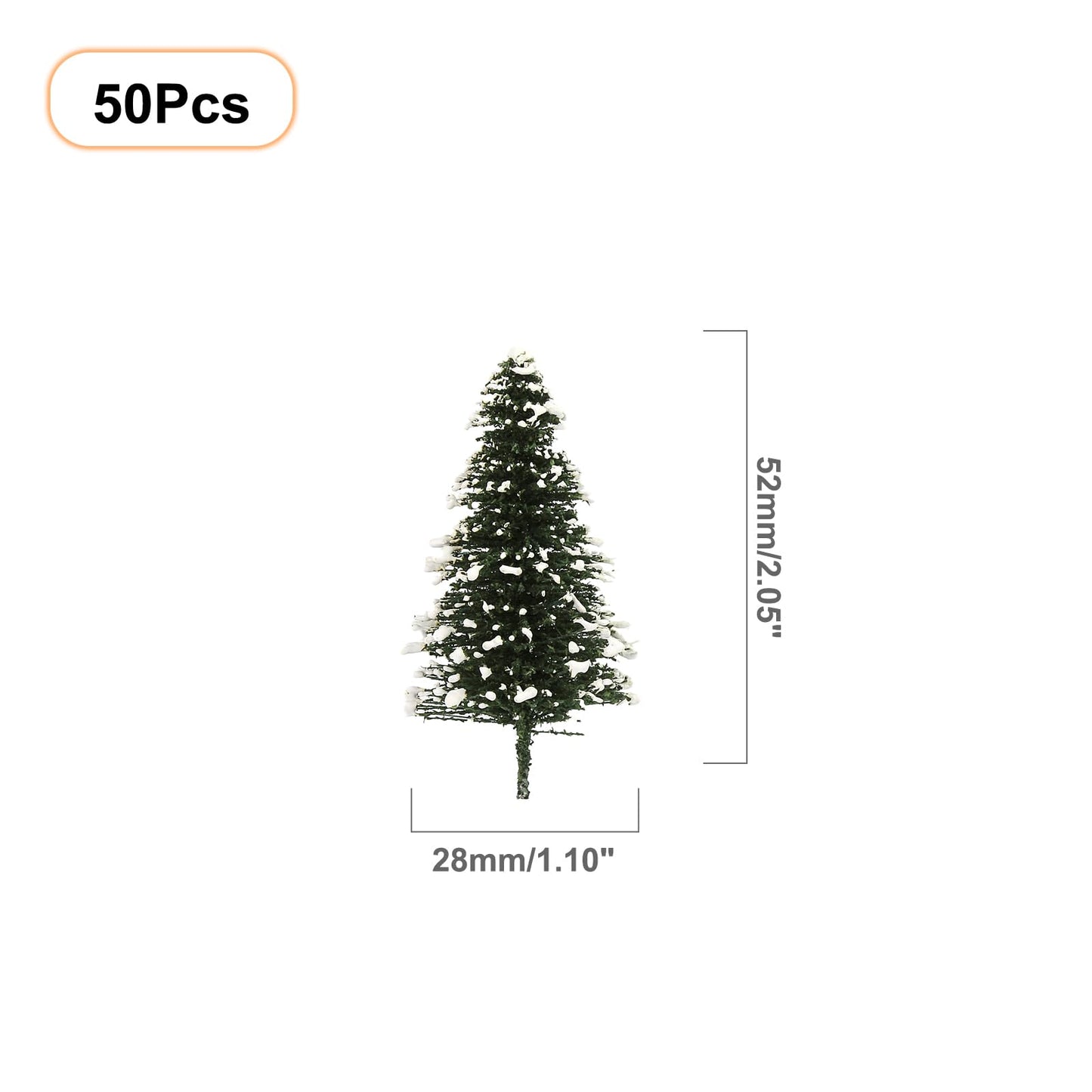 50PCS Model Cedar Trees with Snow 2.05 inch (52 mm) for Diorama Train Railway Winter Scenery Landscape Layout HO N Scale (2.05Inch(52mm)-50PCS)