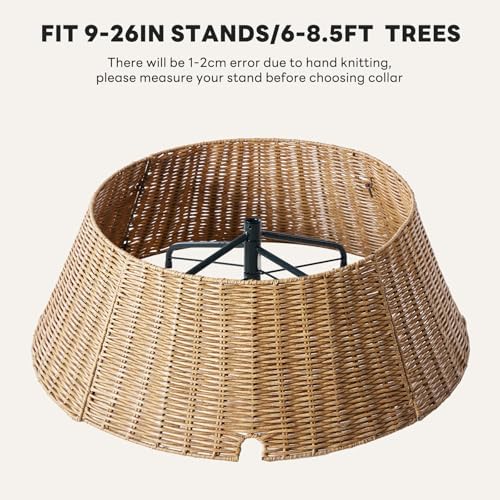 Sweetcrispy 27in Christmas Tree Collar, Wicker Skirt for 7.5ft Artificial Trees, 4-Piece Wicker Base Cover, Natural