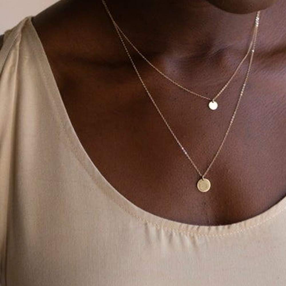 Turandoss Disc Choker Pendant Layering Necklace Simple Adjustable Layering Disc Necklaces for Women Jewelry