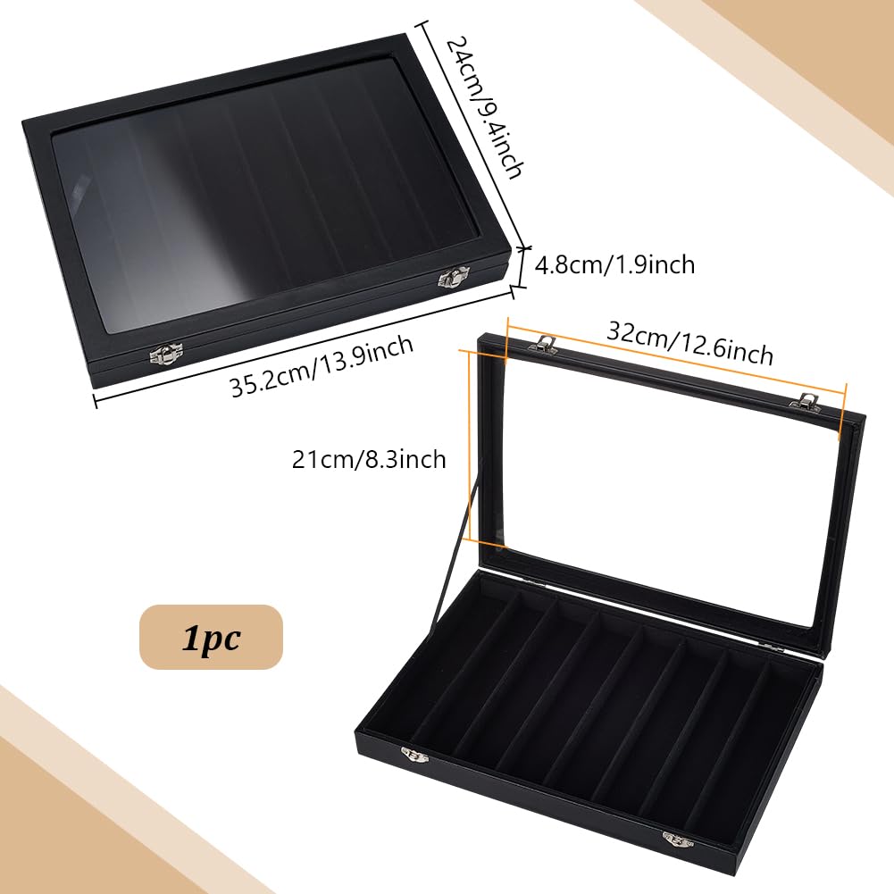 PH PandaHall 8 Slot Necklace Display Boxes, PU Leather Necklace Holder Organizer with Clear Window Watch Display Tray for Retail Store Jewelry Storage Stackable Necklace Display, Black