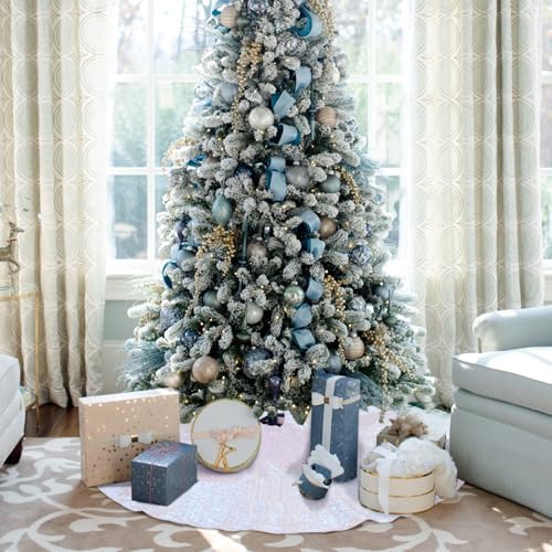 Poise3EHome Iridescent White Christmas Tree Skirt,50 Inch Sequin Tree Skirt