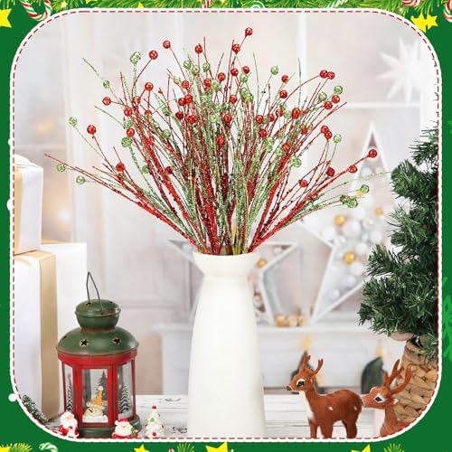 Norme 12 Pcs Christmas Tree Picks Charming Style, 13.8" Red Green Glitter