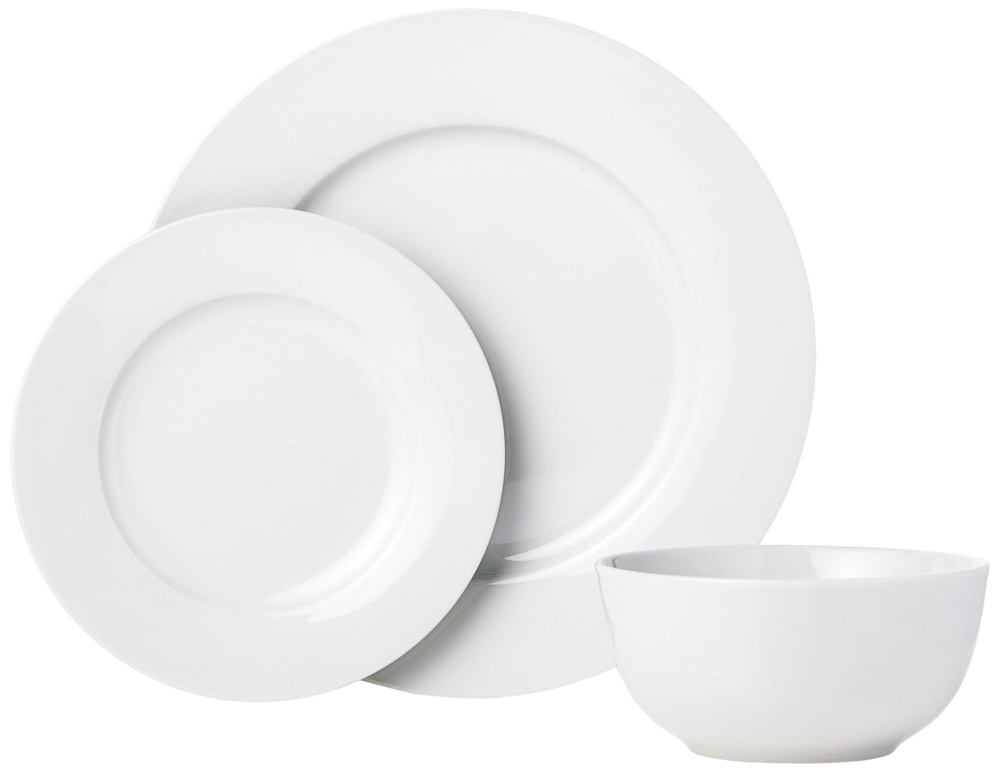 Amazon Basics Porcelain Dinnerware Set, Microwave and Dishwasher Safe, Service for 6, 18-Piece, Plates, Bowls, White