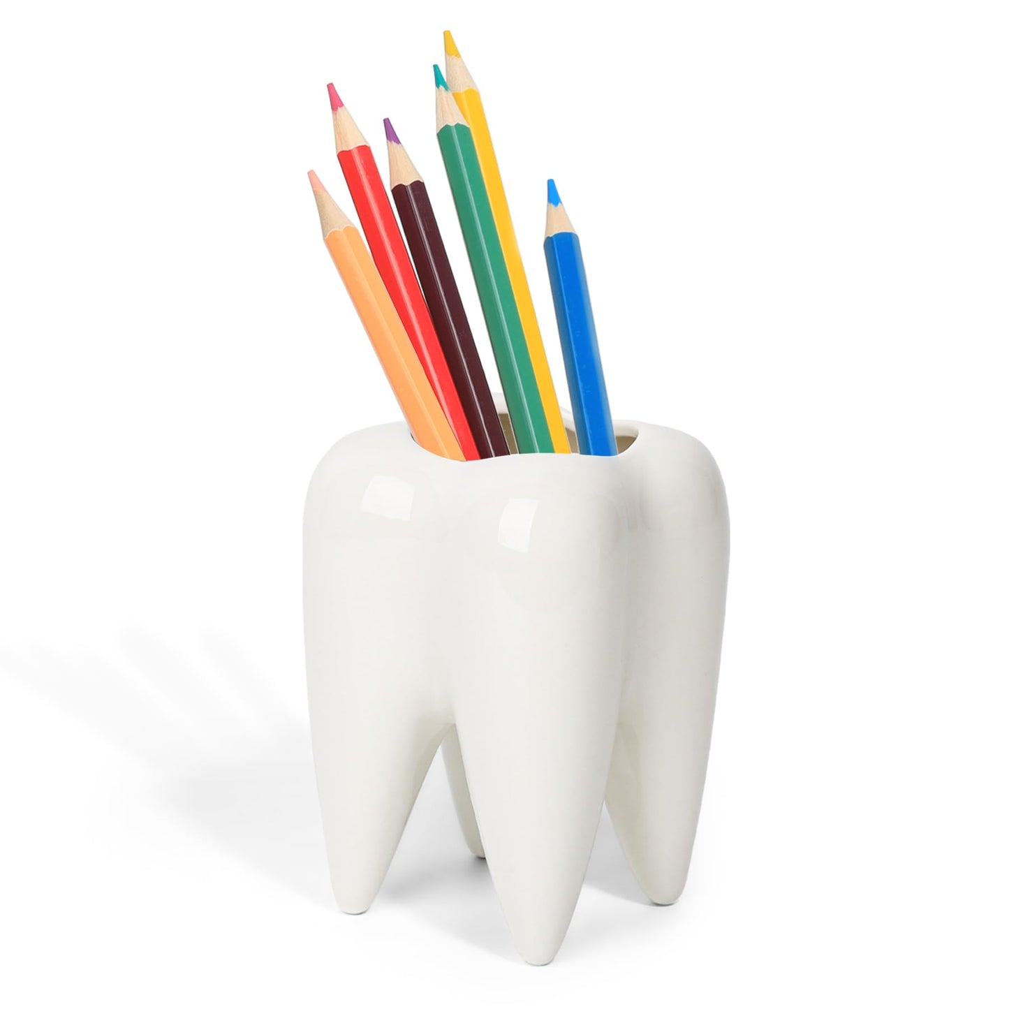 ComSaf Ceramic Pen Holder, Tooth Shaped Pen Holder for Desk, Cute Pencil Pot White Accessories Desk Organizers for Office, School, Home，Pack of 1