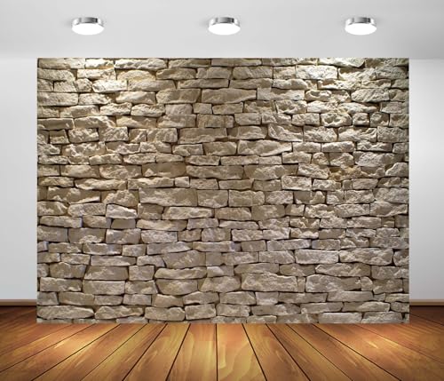 5x3ft Fabric Stone Wall Backdrop Ancient Rock with Light Background Brick Stone Wall Textured Backdrops Home Garden Wallpaper Birthday Party Cake Table Decor Photo Props - size: 5x3FT