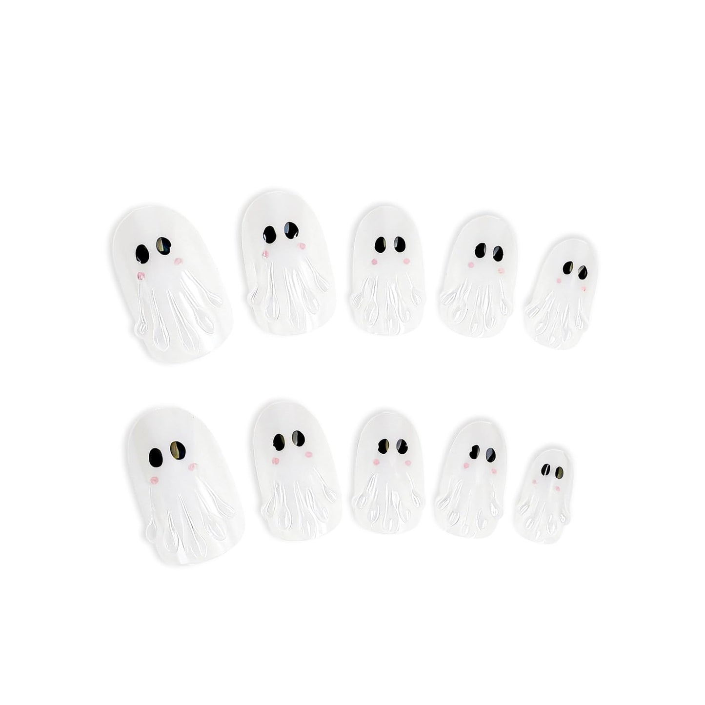 Halloween Press on Nails Glossy Chrome Fake Nails with White Little Ghost Design Medium Almond Shape Fake Nail Full Cover Acrylic False Nails Stick on Nail for Women DIY Art Manicuare 24 Pcs