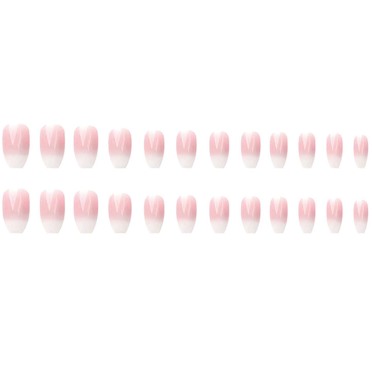 SINHOT Press on Nails - Medium Coffin Shape, Glossy Pink Ombre Gradient, 24 pcs with Design