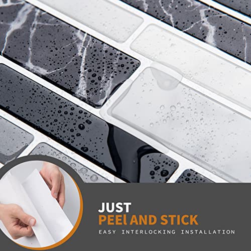 WOWSTAR 10-Sheet Peel and Stick Backsplash Tile for Kitchen Wall, Back Splash Stick On Tiles for Kitchen (12"x 12", Black Marble) - color: Black