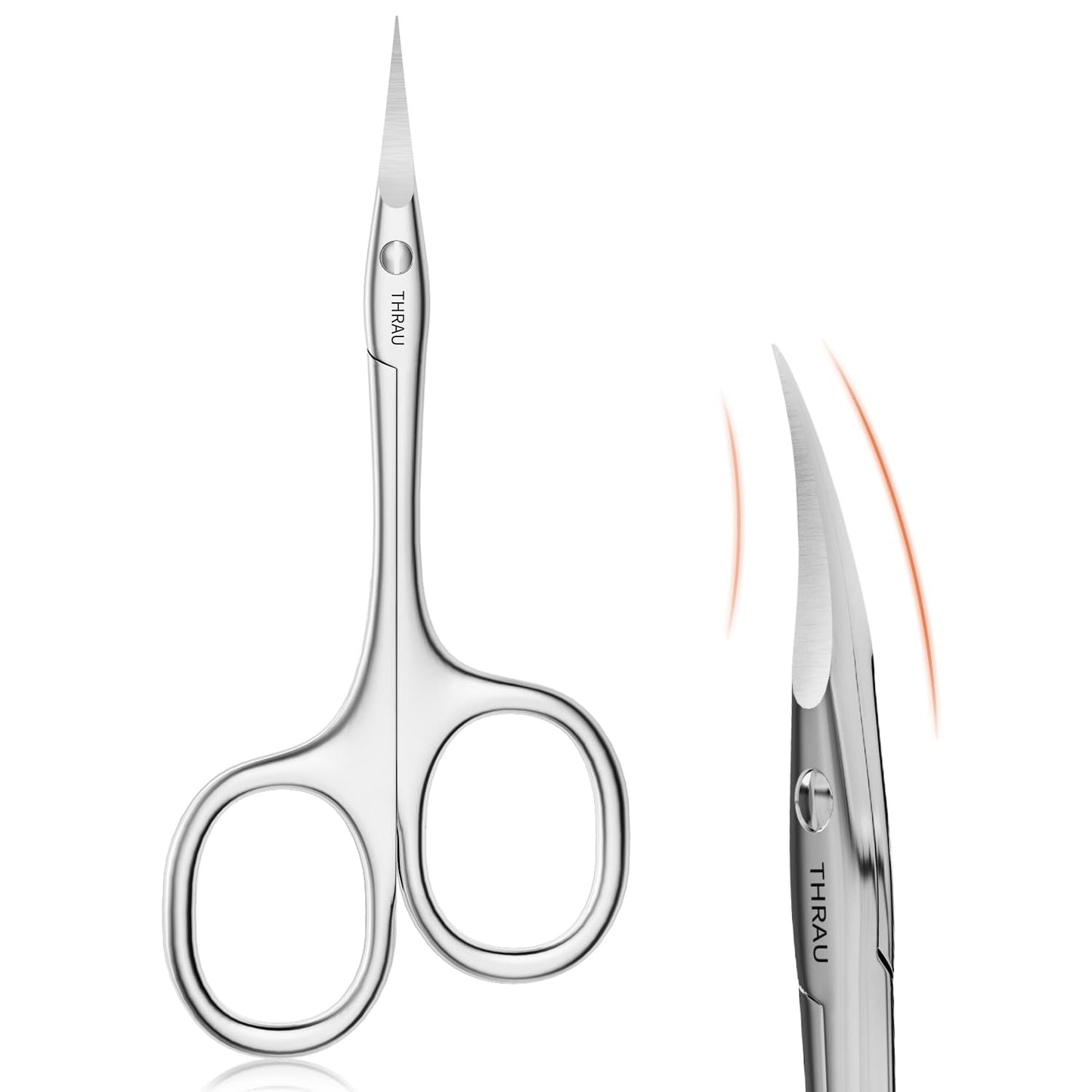 THRAU Left-Handed Cuticle Scissors – Surgical Grade Stainless Steel with Sharp Curved Tip for Cuticles, Nails, Eyebrows, Eyelashes, Nose Hair & Beard – Ideal for Manicure & Precise Grooming