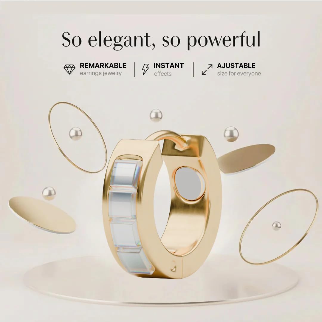 CALMI - Magnetic Wellness Earrings with Adjustable Stainless Steel Design - 18K Gold-Plated - Wearable Magnetic Field Accessory for General Wellbeing | Unisex (Gold)