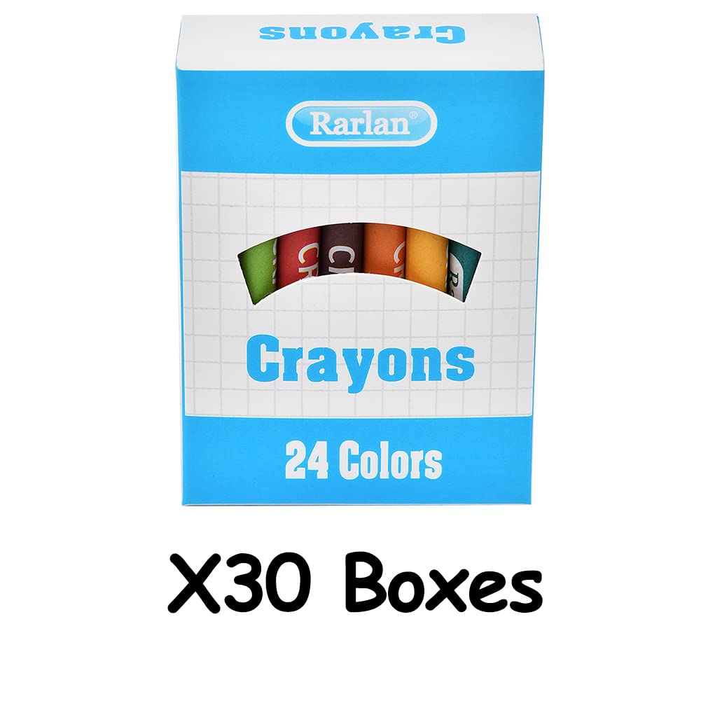 Rarlan Crayons Bulk, 30 Crayon Packs with 24 Assorted Colors, 720 Count Crayons