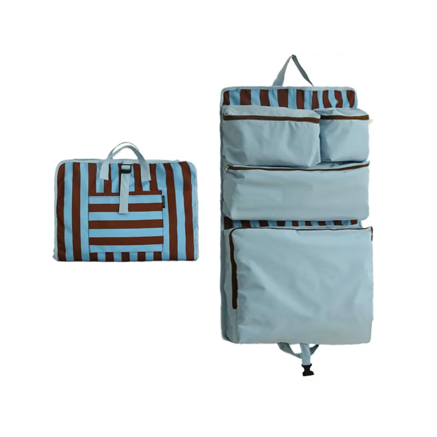 SMQH Symqhe 4-in-1 Foldable Travel Packing Luggage Organizers for Travel Accessories, Space Saver for Carry-On and Weekend Trips （Blue Coffee）