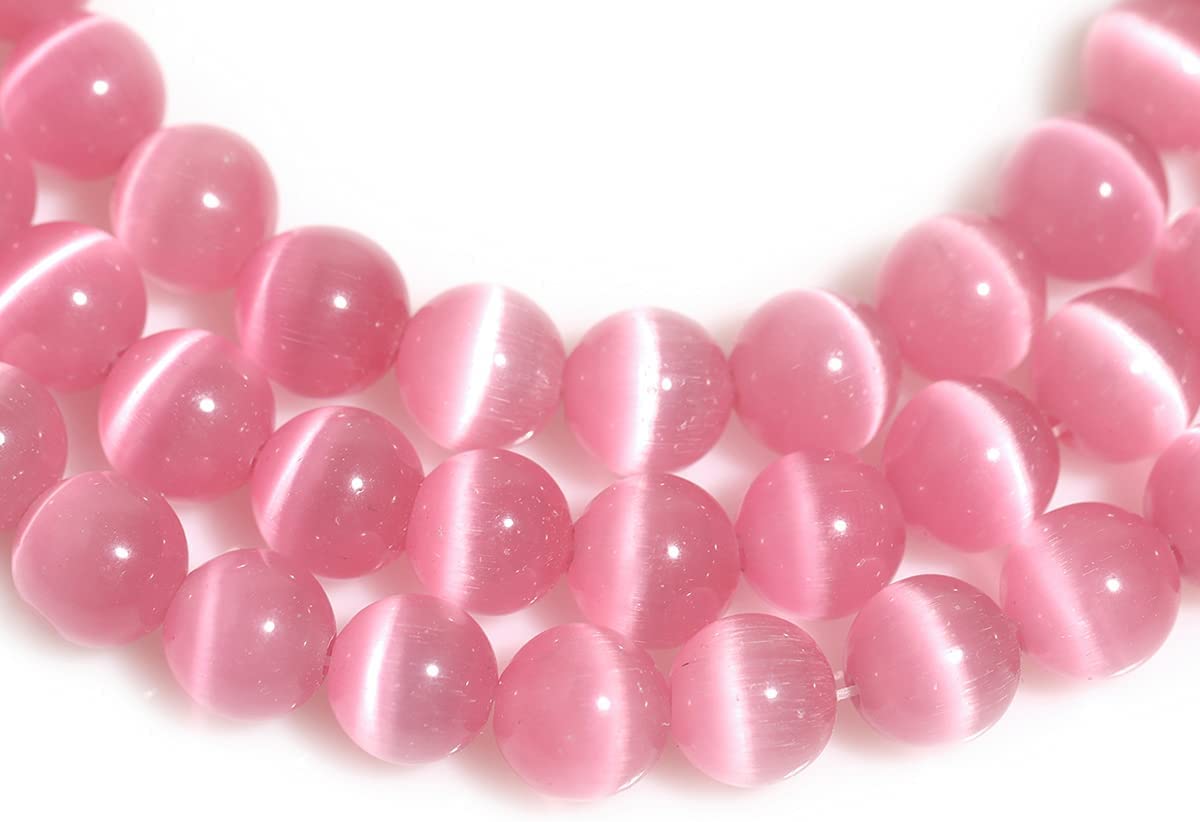 HAAMIIQII 45pcs 8mm Pink Cat Eye Beads Round Loose Gemstone Beads for Jewelry Making Strand 15 Inch
