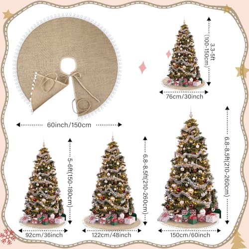 Syhood 60 Inch Christmas Tree Skirt Fall Linen Burlap Tree Skirt, Khaki