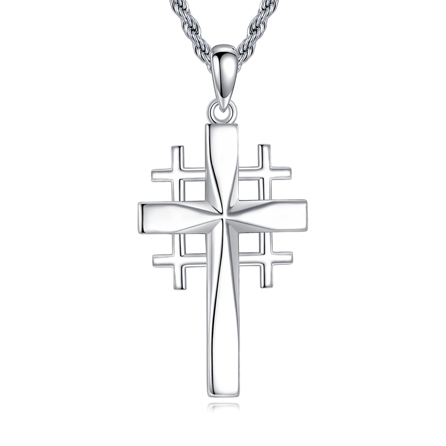 ONEFINITY Crusader Jerusalem Cross Pendant Necklace Sterling Silver Origami Cross Pendant Gifts for Women Men Jewelry (Crusader Jerusalem)