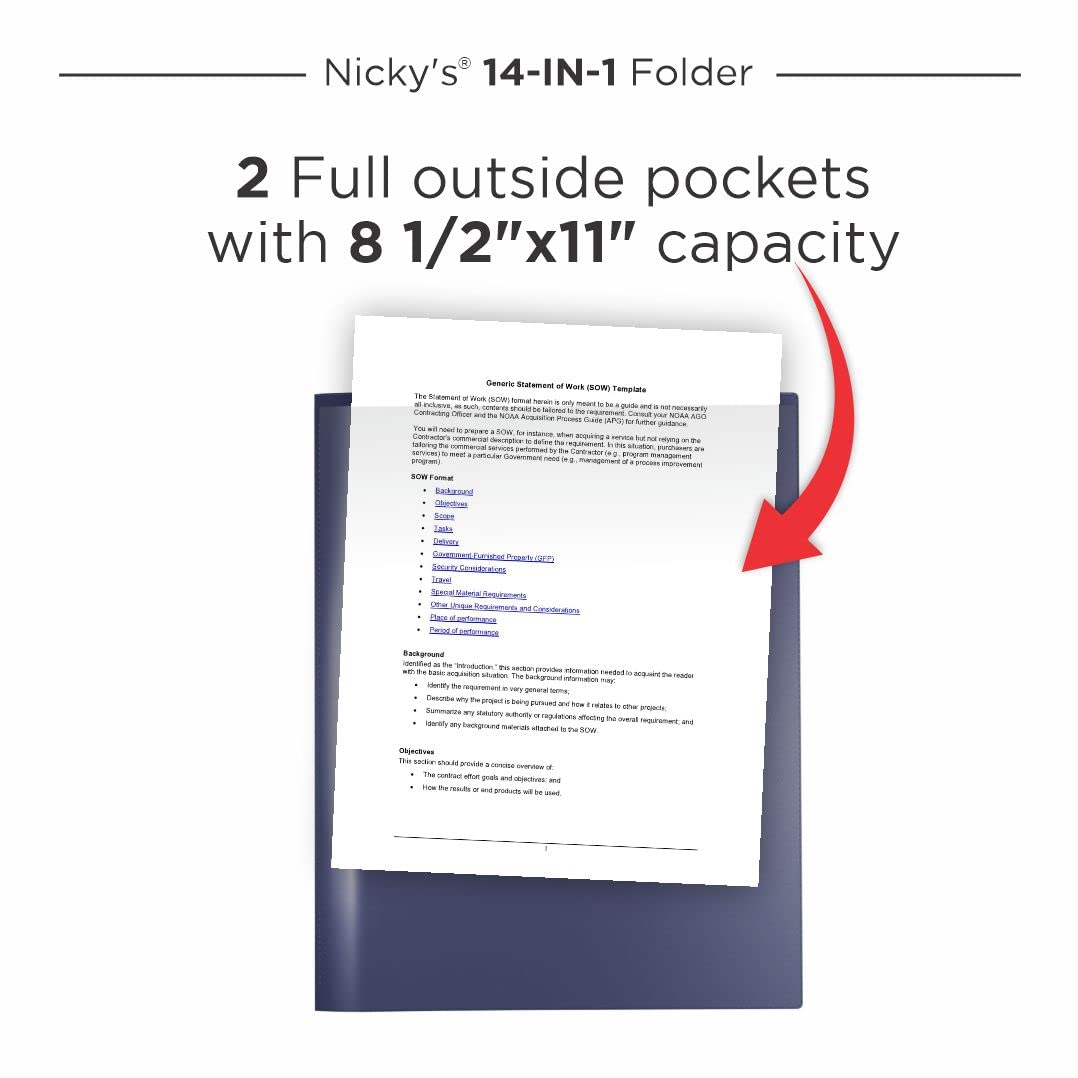 Nicky's® Multi Pocket Organizer, 10 or 14 Page Folder, Waterproof, Patented Tear-Resistant, Flexible Plastic, Proudly Made in USA, Binder Substitute. (14-in-1 Navy Blue)