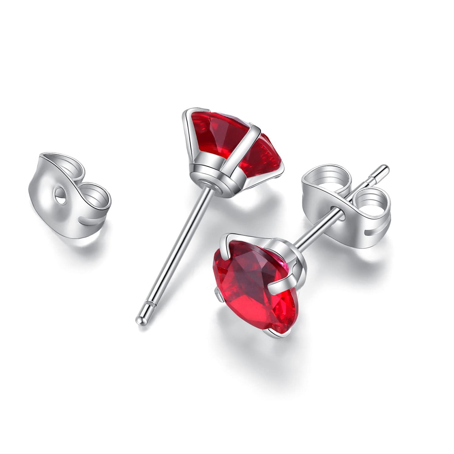 6 Pairs Stud Earrings Set, Hypoallergenic Cubic Zirconia Earrings 316L Stainless Steel CZ Earrings 3-8mm (Red CZ)