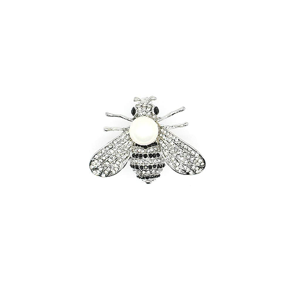 Honey Bee Brooches Crystal Insect Themed Bee Brooch Animal Fashion Shell Pearl Brooch Pin Platinum Tone